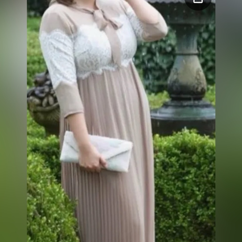 Dainty Jewells Taupe/Cream Tie Neck Midi Dress